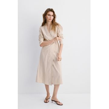 Rochie-camasa din amestec de in cu croiala petrecuta - Alb fildes