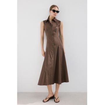 Rochie-camasa din amestec de lyocell fara maneci - Maro