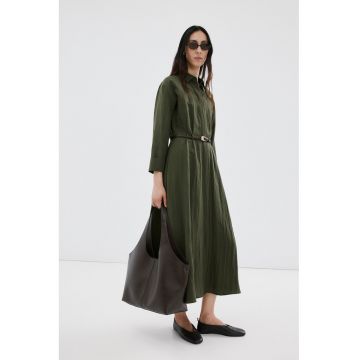 Rochie-camasa din amestec de lyocell - Verde padure