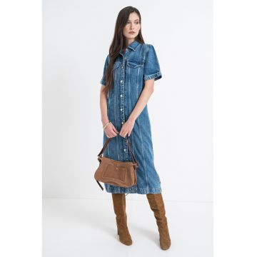 Rochie-camasa midi din denim - Albastru deschis