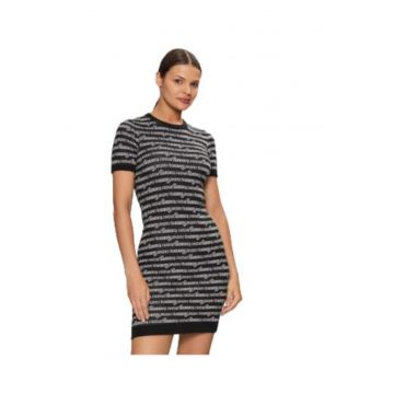 Rochie casual dama -  material sintetic - negru/alb
