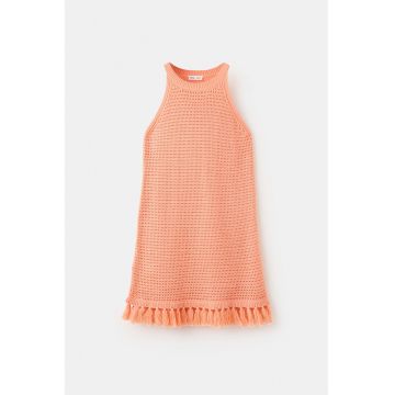 Rochie crosetata de bumbac organic cu franjuri - Portocaliu pal