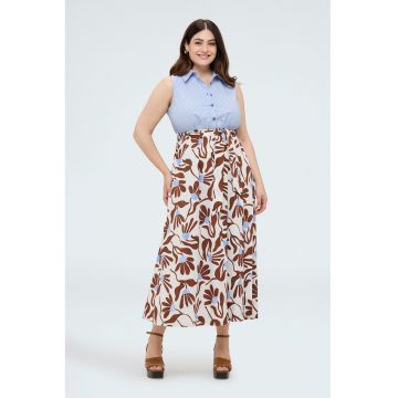 Rochie cu aspect 2-in-1 si model - Maro/Albastru deschis