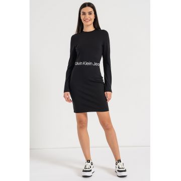 Rochie cu banda logo in talie - Alb/Negru