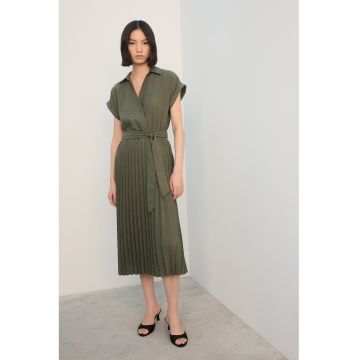 Rochie cu decolteu in V si maneci scurte - Kaki