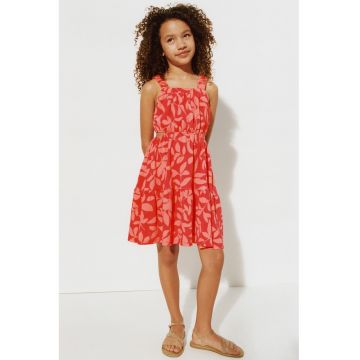 Rochie cu decupaje in talie - Rosu/Coral