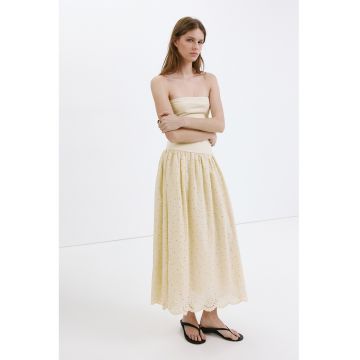 Rochie cu fusta brodata - fara maneci - Galben pal