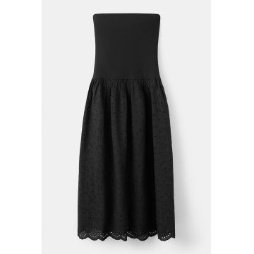 Rochie cu fusta brodata - fara maneci - Negru