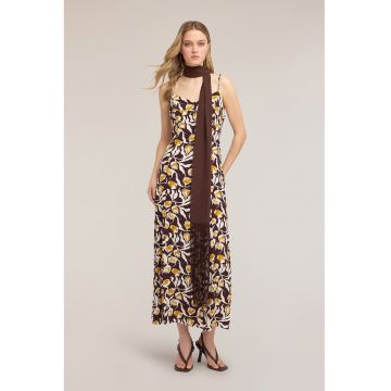 Rochie cu imprimeu floral - Maro/Crem/Galben mustar