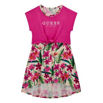 Rochie cu imprimeu si model 2in1 - Alb/Fucsia