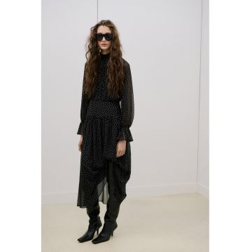 Rochie cu maneci lungi si guler inalt - Alb/Negru