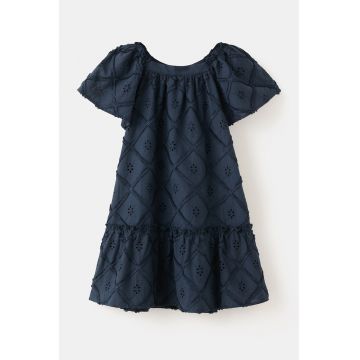 Rochie cu maneci scurte si decolteu rotund - Bleumarin