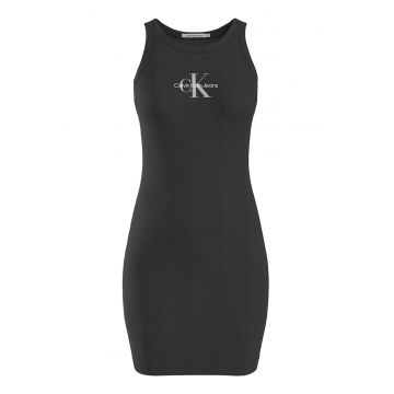 Rochie cu striatii in partea de sus si imprimeu logo - Negru
