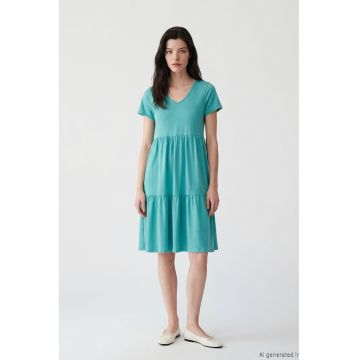 Rochie de bumbac cu aspect stratificat - Turcoaz inchis