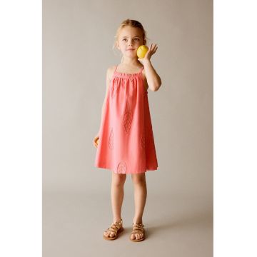 Rochie de bumbac cu broderie - Coral