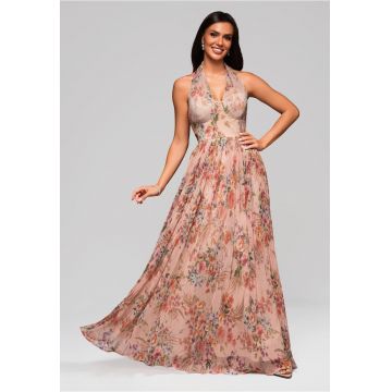 Rochie de seara lunga fara maneca eleganta si confortabila LA-OM-DLR180 - Nude