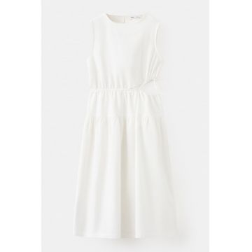 Rochie din amestec de bumbac si in cu decupaj lateral - Alb