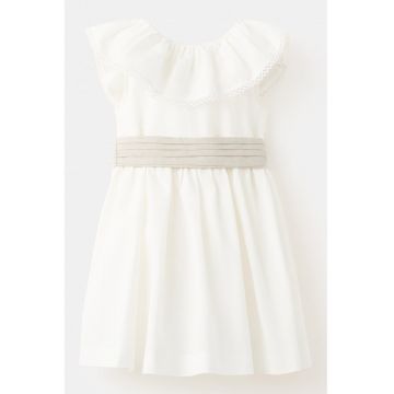 Rochie din amestec de in cu pliuri - Alb