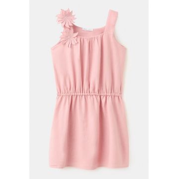 Rochie din amestec de in cu talie elastica - Roz