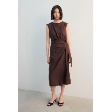 Rochie din amestec de in - Maro inchis