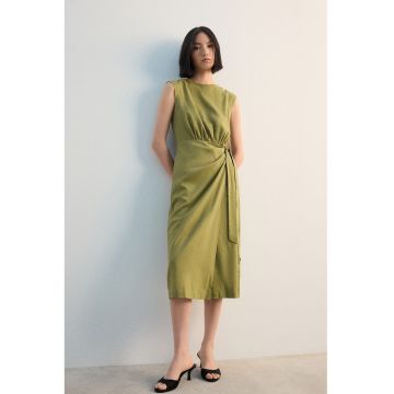Rochie din amestec de in - Verde masliniu