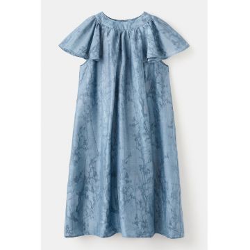 Rochie din amestec de lyocell cu maneci scurte cu volane - Albastru lavanda
