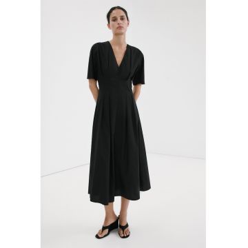 Rochie din amestec de lyocell cu maneci scurte - Negru