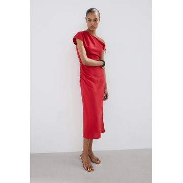 Rochie din amestec de lyocell si in cu decolteu pe un umar - Rosu