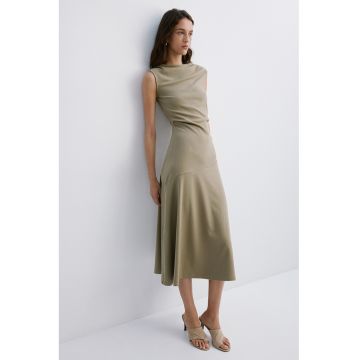 Rochie din amestec de modal cu decolteu drapat - Bej deschis