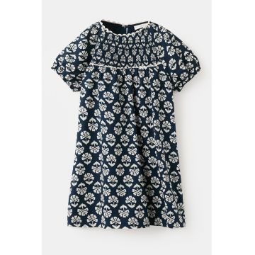 Rochie din bumbac cu model floral - Alb/Bleumarin