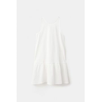 Rochie din bumbac fara maneci cu barete incrucisate pe partea din spate - Alb optic