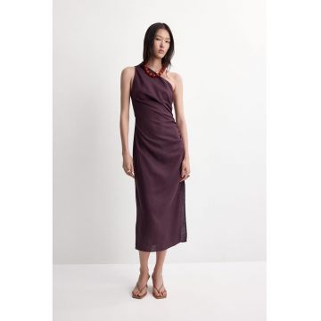 Rochie din lyocell cu decolteu pe un umar - Violet tyrian