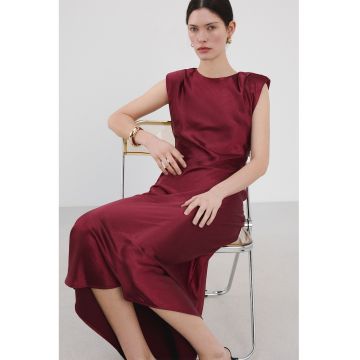 Rochie din satin cu umeri intariti - Rosu inchis
