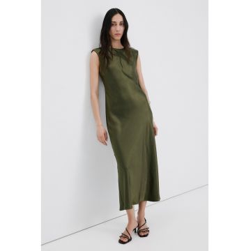 Rochie din satin cu umeri intariti - Verde masliniu