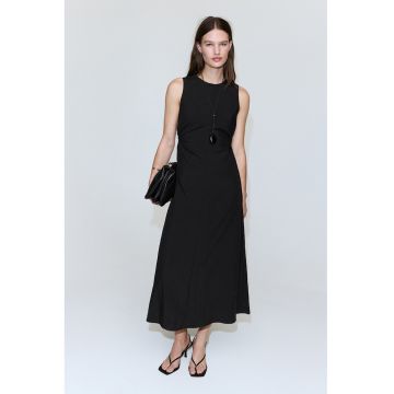 Rochie dreapta cu decupaje si snururi - Negru
