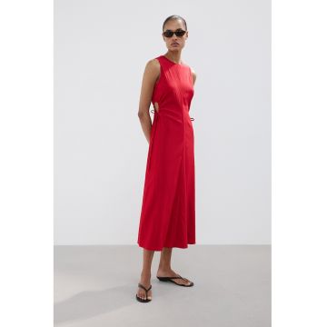 Rochie dreapta cu decupaje si snururi - Rosu