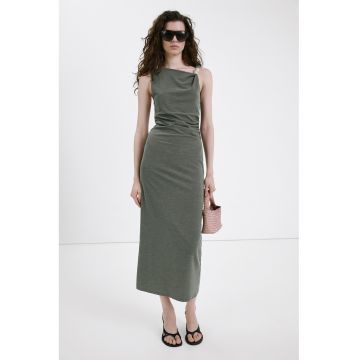 Rochie dreapta cu detalii pe umar - Verde feriga