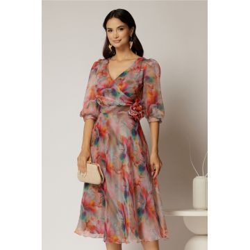 Rochie DY Fashion midi din organza cu imprimeuri oranj