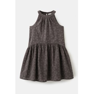 Rochie evazata cu decolteu halter si broderie - Maro taupe