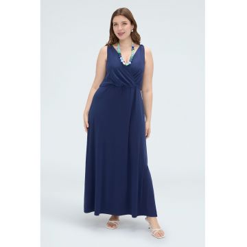 Rochie evazata cu decolteu in V - Bleumarin