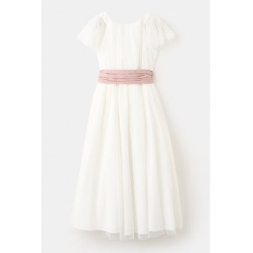 Rochie evazata cu maneci scurte - Alb murdar/Roz prafuit