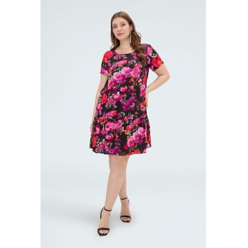 Rochie evazata cu model floral - Multicolor