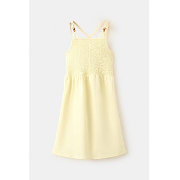 Rochie evazata din bumbac cu bretele inguste duble - Galben deschis