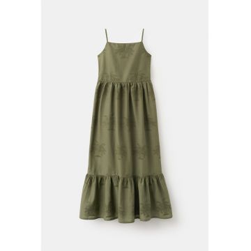 Rochie evazata din bumbac cu detalii brodate - Kaki