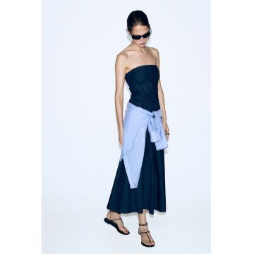 Rochie evazata din denim - Albastru ultramarin