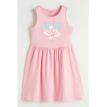 Rochie evazata fara maneci din bumbac - Turcoaz/Roz deschis