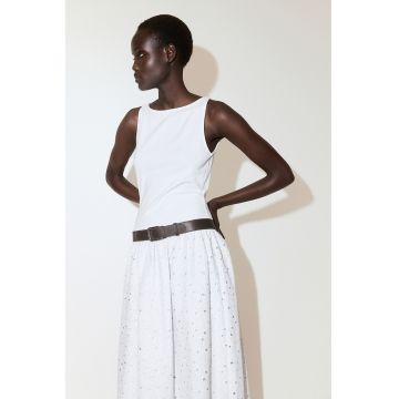 Rochie fara maneci cu broderie - Alb murdar