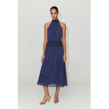 Rochie halter cu buline - Alb/Albastru inchis