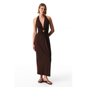 Rochie lunga cambrata cu decupaje rotunde - Maro inchis