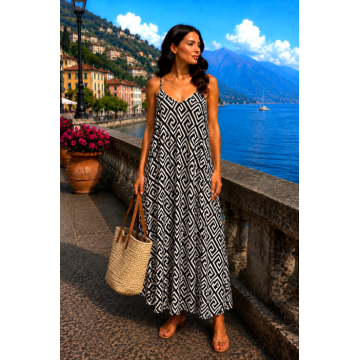 Rochie lunga de plaja alba cu imprimeu geometric